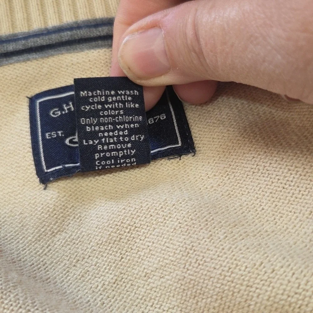 G.H. Bass & Co Men's Sweater XL‎ Beige Tan Cotton Blend Long Sleeve Crewneck...